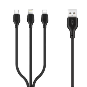  XO NB103 3in1 iPhone 8pin Type-C Micro USB fekete adatkábel 1m 2.1A