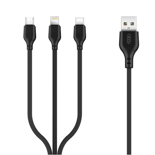XO NB103 3in1 iPhone 8pin Type-C Micro USB fekete adatkábel 1m 2.1A