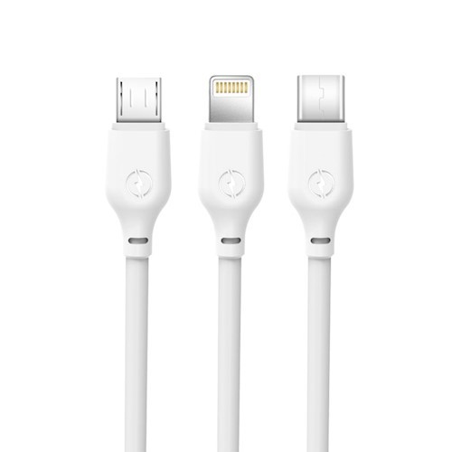 XO NB103 3in1 iPhone 8pin Type-C Micro USB fehér adatkábel 1m 2.1A