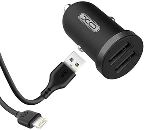 XO TZ08 szivartöltő 2USB+ iPhone 8pin fekete adatkábel 2.1A