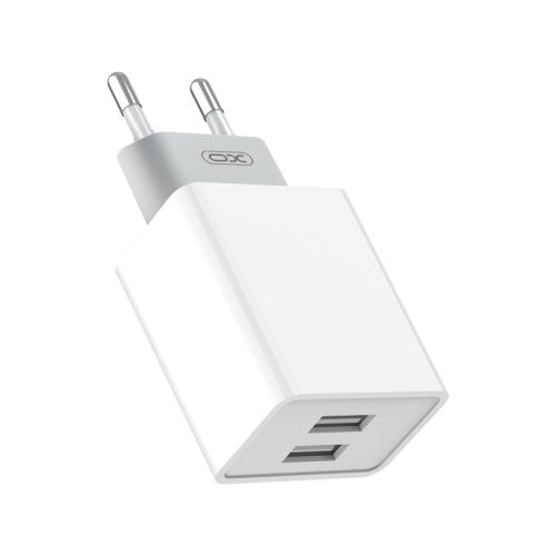 Hálózati töltőfej, 2USB, fehér, 2.4A, XO-L65