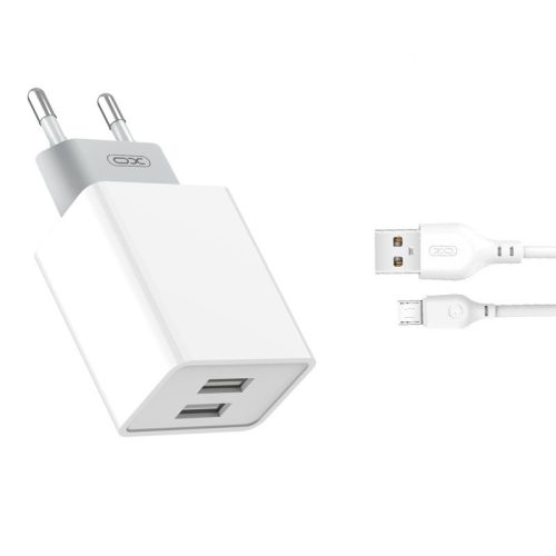 XO L65 fehér 2 USB töltőfej +  Type-C adatkábel 2,4A