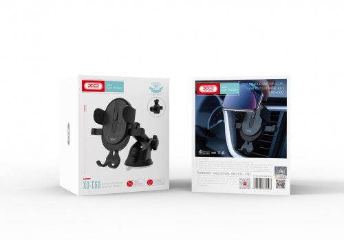 Univerzális szélvédőre / szellőzőnyílásra rögzíthető autós tartó, 360° forgatható, fekete, XO-C60