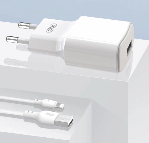 XO L73EU fehér USB töltőfej 12W+ iPhone 8pin adatkábel 2.4A