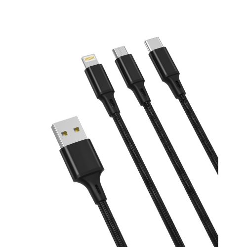 XO NB173 3in1 iPhone 8pin Type-C Micro USB fekete adatkábel 1.2m 2.4A