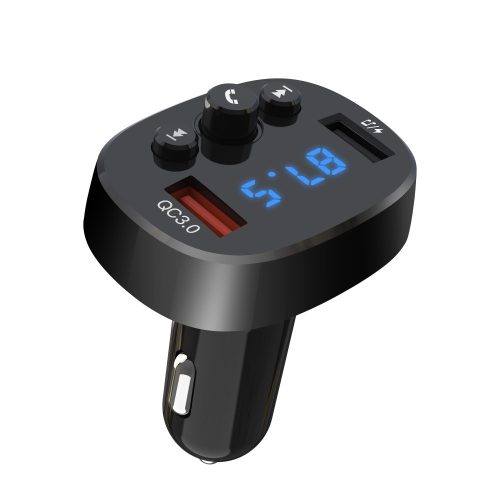 Bluetooth FM transmitter, 2xUSB, LED kijelző, 18W, QC3.0, fekete, XO-BCC03