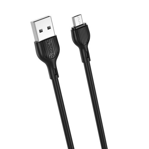 Micro USB gyorstöltő adatkábel, 2.1A, 1M, fekete, XO-NB200