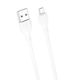   Micro USB gyorstöltő adatkábel, 2.1A, 1M, fehér, XO-NB200