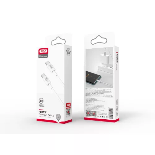 Type-C - Type-C adatkábel, 60W / 3A, 2M, fehér, XO NB-Q190B