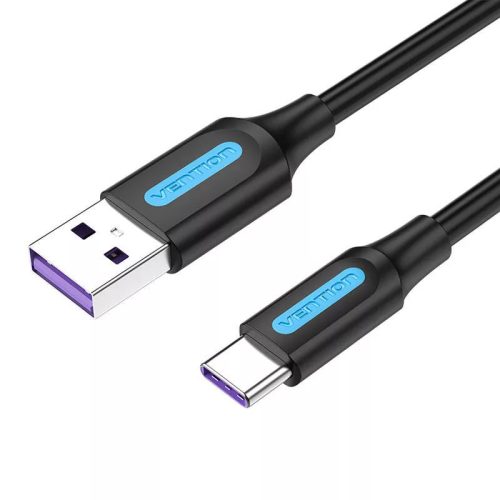 USB 2.0 - Type-C adatkábel, 1M, 5A, 480Mbps, fekete, Vention CORBF