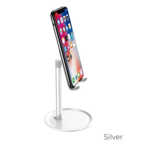 Asztali telefon / tablet tartó állvány, ezüst, 4,7"-10", Hoco PH15
