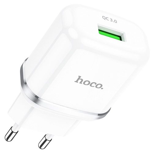 Hálózati töltőfej, 1x USB, 3A / 18W, QC 3.0, fehér, Hoco N3