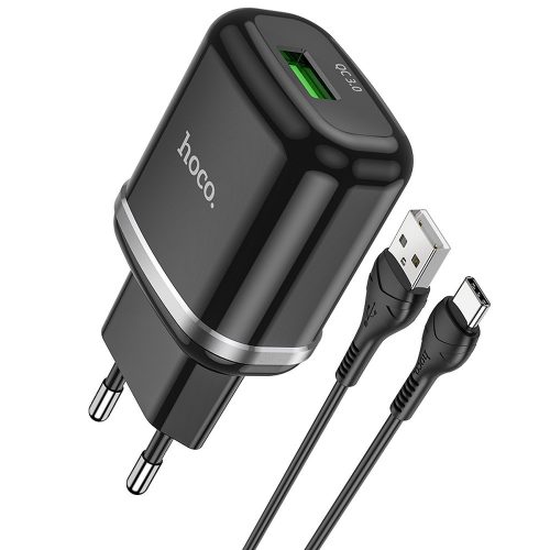 Hoco N3 fekete USB gyors töltőfej + Type-C adatkábel 1M 3A 18W