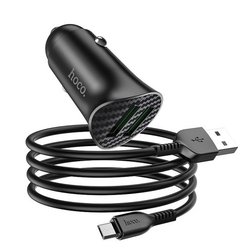 Hoco Z39 fekete szivartöltő fej 2USB 18W + micro USB kábel fekete
