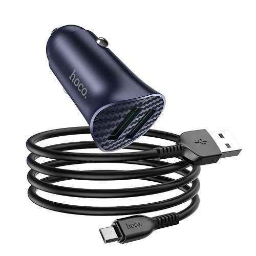 Hoco Z39 kék szivartöltő fej 2USB 18W + micro USB kábel fekete