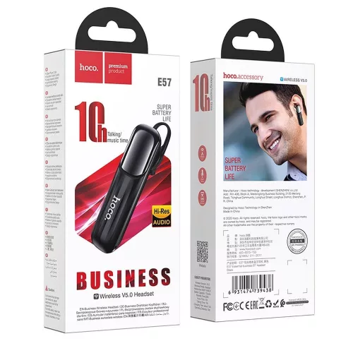 Bluetooth headset, vezeték nélküli headset, mono, fekete, Hoco E57