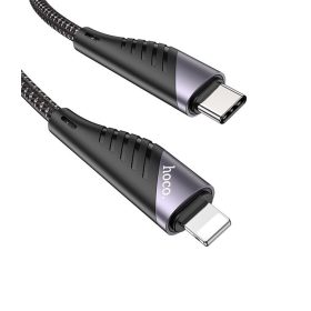   Type-C - iPhone 8pin gyorstöltő adatkábel, 1.2m, PD 20W, fekete, szövettel bevont, Hoco U95 