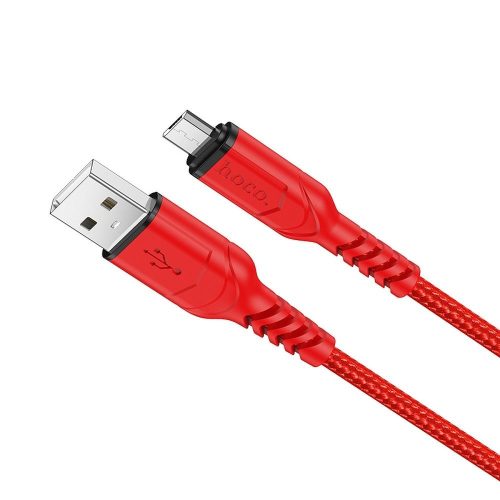 Micro USB / USB-A gyorstöltő adatkábel, szövettel bevont, piros, 1M, 2.4A, Hoco X59