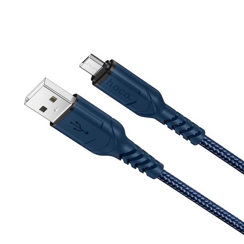 Micro USB / USB-A gyorstöltő adatkábel, szövettel bevont, kék, 1M, 2.4A, Hoco X59