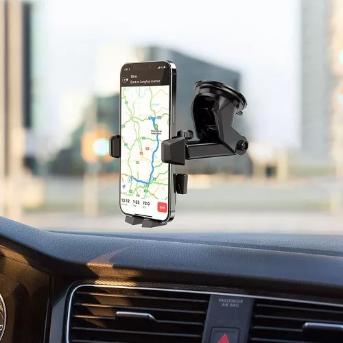 Szélvédőre / műszerfalra rögzíthető autós tartó, 360° forgatható, kihúzható kar, fekete, Hoco CA83