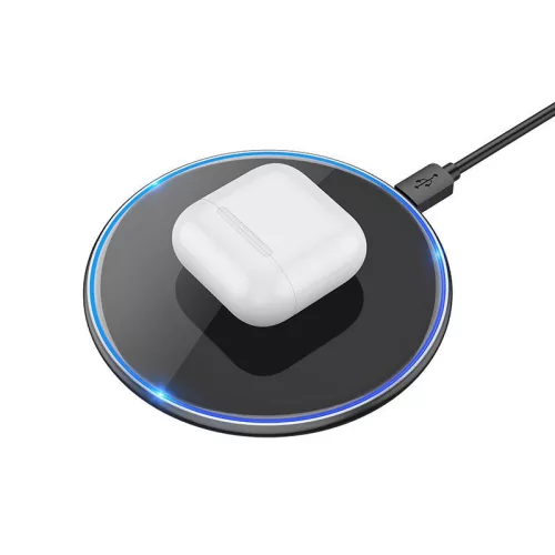 Vezeték nélküli töltőpad Type-C kábellel, 15W, LED fény, fekete, Hoco CW6 Pro