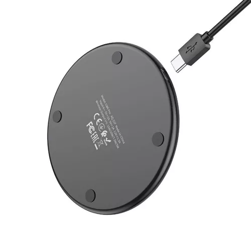 Vezeték nélküli töltőpad Type-C kábellel, 15W, LED fény, fekete, Hoco CW6 Pro