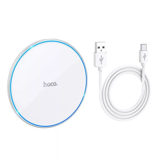 Vezeték nélküli töltőpad Type-C kábellel, 15W, LED fény, fehér, Hoco CW6 Pro