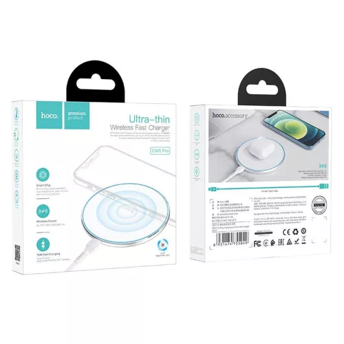 Vezeték nélküli töltőpad Type-C kábellel, 15W, LED fény, fehér, Hoco CW6 Pro