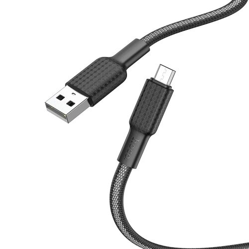 Micro USB gyors töltő adatkábel, fast charging, 2.4A, 1M, szövettel bevont, fekete, Hoco X69