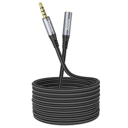 Audio hosszabbító kábel, jack 3.5mm / jack aljzat, szövettel bevont, fekete, 2M, Hoco UPA20