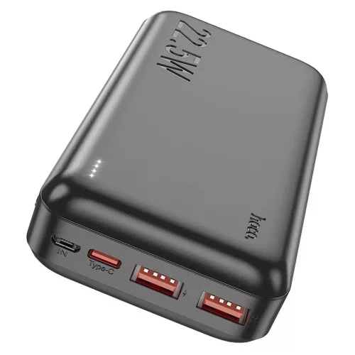 Power Bank 2xUSB / 1xType-C / 1x micro USB + Type-C kábel, 20000 mAh / 22.5W, fekete, HOCO J101A Astute