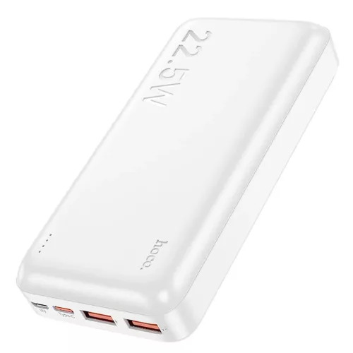 Power Bank 2xUSB / 1xType-C / 1x micro USB + Type-C kábel, 20000 mAh / 22.5W, fehér, HOCO J101A Astute