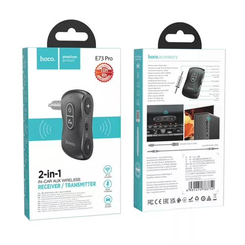 Bluetooth FM transmitter AUX csatlakozóval, BT5.0, fekete, Hoco E73 Pro