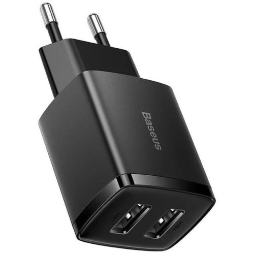 Hálózati töltőfej, 2x USB, fekete, 2.1A / 10.5W, Baseus CCXJ010201