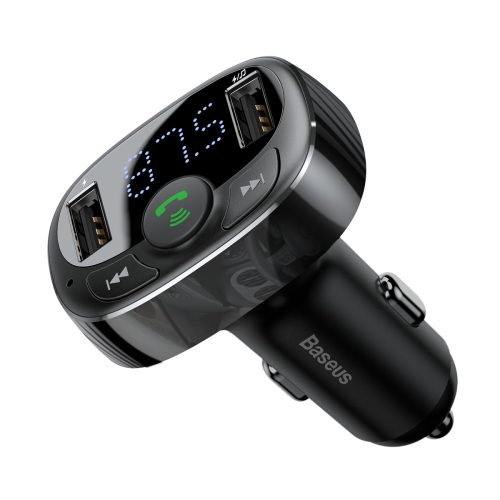 Bluetooth FM transmitter, 2xUSB, TF kártyaolvasó, LED kijelző, 3.4A, fekete, Baseus S-09A