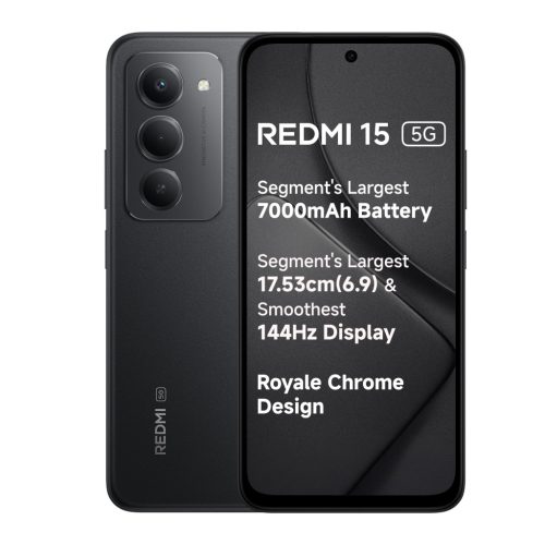 Xiaomi Redmi 15 5G mobiltelefon, 4GB/128GB, dual sim, fekete (Midnight Black)