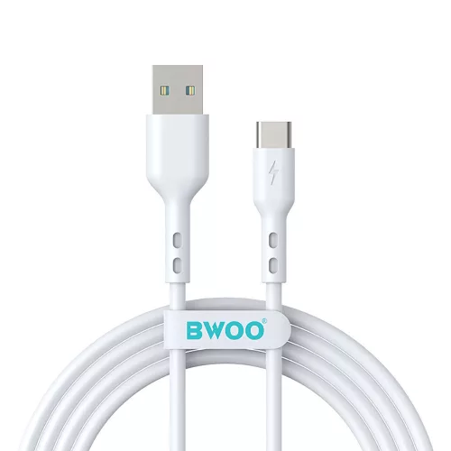 Type-C gyorstöltő adatkábel, 3A, 1M, fehér, BWOO BO-X172C