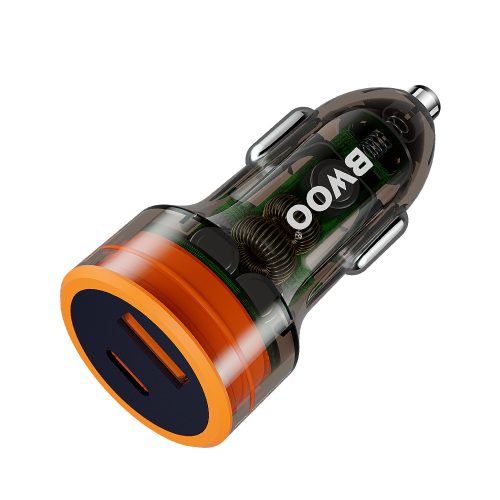 Szivartöltő fej 1xType-C / 1xUSB, PD 20W / QC3.0 18W, fekete, BWOO BO-CC85