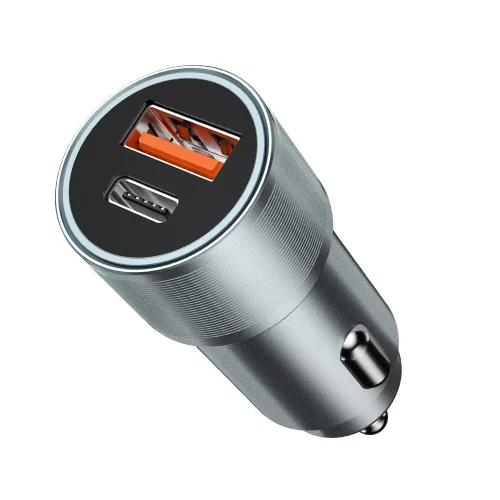 Szivartöltő fej, 1xType-C / 1xUSB, PD 20W / QC 18W, 3A, szürke, BWOO BO-CC73