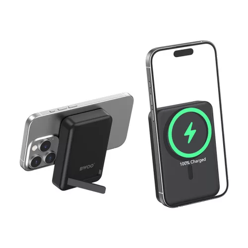 Magsafe power bank, mágneses, 10000 mAh, PD 3.0, 20W / 2A, fekete, BWOO BO-P59