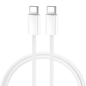  Type-C - Type-C gyorstöltő adatkábel, 65W / 3A, 1M, nylon fonott, fehér, BWOO BO-X284
