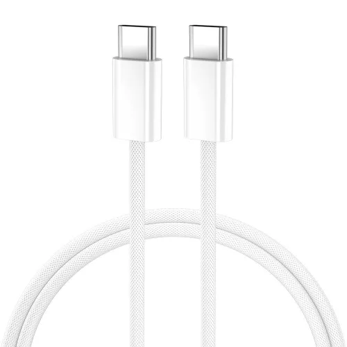 Type-C - Type-C gyorstöltő adatkábel, 65W / 3A, 1M, nylon fonott, fehér, BWOO BO-X284