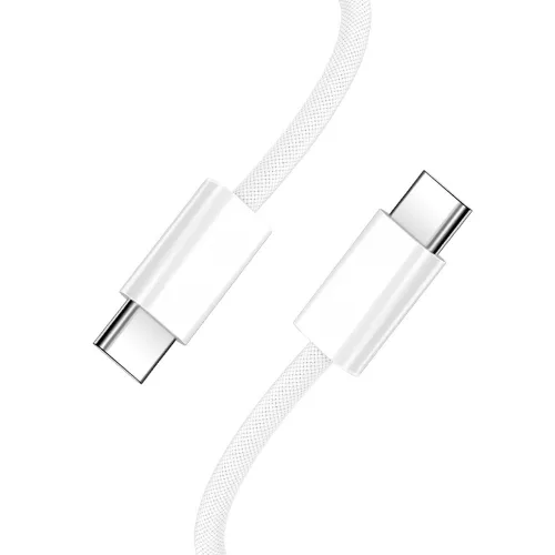 Type-C - Type-C gyorstöltő adatkábel, 65W / 3A, 1M, nylon fonott, fehér, BWOO BO-X284