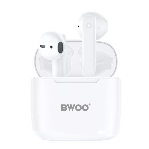 Stereo bluetooth headset vezeték nélküli töltőtokkal, TWS, fehér, BWOO BW94