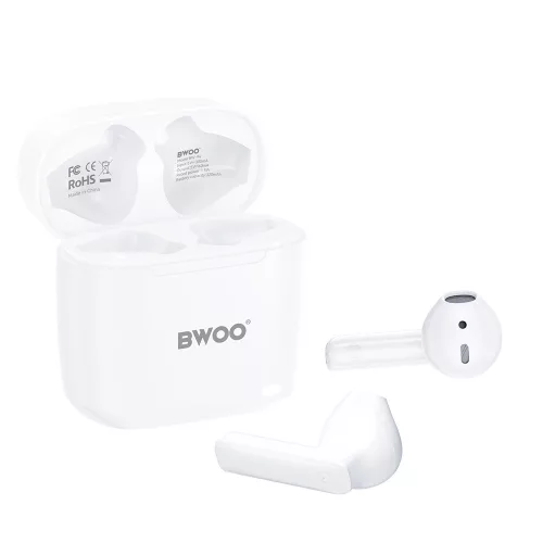 Stereo bluetooth headset vezeték nélküli töltőtokkal, TWS, fehér, BWOO BW94
