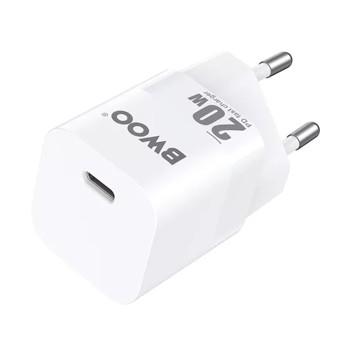 Univerzális hálózati gyors töltőfej, 1xType-C, PD 20W / 3A, fehér, BWOO BO-CDA155