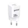 Hálózati gyors töltőfej, 1xType-C / 1xUSB, 3A / PD / QC3.0 / 20W, fehér, BWOO CDA156