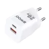 Hálózati gyors töltőfej, 1xType-C / 1xUSB, 3A / PD / QC3.0 / 20W, fehér, BWOO CDA156
