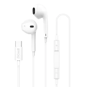   Stereo headset Type-C csatlakozóval, hangerőszabályzós / mikrofonnal, fehér, BWOO HF175