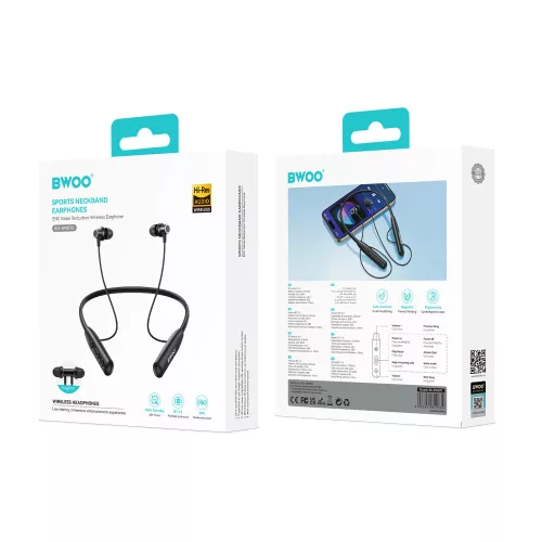 Stereo bluetooth headset nyakpánttal, fekete, BWOO BW870